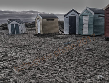 After the Storm; Beach Huts near Gun Hill. Framed to suit